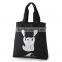 16 OZ Black Printed Canvas Shopping Bag With Long handle