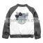 Guangzhou OEM black and white custom logo PU sleeve with zip polyster kid jacket