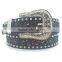 Western men black leather cowboy&cowgirl rhinestone rockstud belts