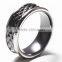 Mixed material carved titanium rings stainless steel with carved black zirconium inlaid rings
