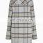 Wholesale OEM High Quality Women Winter Long Coat Grey Soft Wool Check Coat