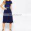 Korean Style Crop Top Midi Dress Ladies New Model Fashion Lace Party Dress in Blue