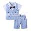 Summer Boys' suit children's Plaid short sleeve children clothing two piece bow set boy set