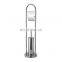 Silver stainless steel round design standing toilet brush rack and  toilet tissue holder