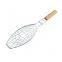 BBQ Fish Grill Basket Chrome plated BBQ Barbecue Grill Accessories Mesh Wire Fish Basket with wood handle