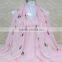 New Style Korea Lady Fashion Cotton 3D Colorful Leaf Embroidery Viscose Shawl