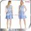 new fashion blue stripes round neck pleating A-line above knee short prom dresses