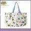 Custom New Fashionable Floral Print White Canvas Tote and One Shoulder Eco Friendly Shopping Bag for Student and Woman