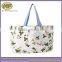 Custom New Fashionable Floral Print White Canvas Tote and One Shoulder Eco Friendly Shopping Bag for Student and Woman