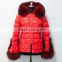 2015 red winter down jacket with fur hood for women DC00