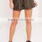 custom ladies khaki elasticated waist faux leather shorts