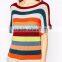Cheap Price Rainbow Multi-color Colorful Sweater Slim Fit Casual Crew Neck Knit Top In Stripe Half Sleeves For Ladies