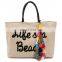 wholesale canvas summer beach tote bag with colorful tassel large waterproof beach tote