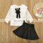 Girls white Ruffle t shirts & PU skirts dress 2 pcs  Fashion outfits 3 colors sz90-120