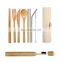 Wooden Teak Wood Flatware Cutlery Set Bamboo Wooden Flatware Straw Dinnerware Set With Cloth Bag Knives Fork Spoon Dishes Travel
