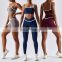 3 Pcs Fitness Color Contrasting Sports Bra Sets Custom Gym Leggings Cross Waist Sports Shorts