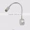3W LED wall mount light, hotel bedside headboard reading light 12V with flexible gooseneck on/off switch