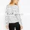 Latest Design Long Sleeve V Neck Lady Plaid Blouse