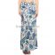 Women Blue Paisley Print Jersey Maxi Skirt Muslim Long