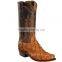 tan brown cowboy genuine leather Pirarucu fish vamp western boots wholesale