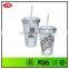 Christmas Gifts 12oz/350 ml Double Wall Wholesale Plastic Bottles With Straw