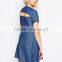 V-neckline Street Denim Tea Dress With Cut Out Back