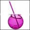 580ml purple Plastic Party Beaker Tumbler & Straw cups Cocktail Juice Cup Ball Bowl
