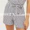 White Cut Away Slit Back Plaid Print Romper Playsuit