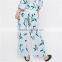2017 China wholesale Cotton Women Long Trousers printed bird pattern light blue pants trousers