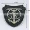 Black PU leather patch with metal alloy logo clothing labels for jeans/jacket PLB-017