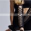 Custom special design yoga fitness pants straps criss cross ladies fashion slimming sports leggings with plain black color