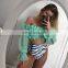 Chiffon Long Sleeve Lace Bikini Snake Sexy Swimwear Split Swimwear set padded bra ladies bandeau bathing suit