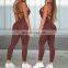 Custom Logo New Dance Halter Neck Sexy Sports Gym Wear Open Back Yoga Jumpsuit Backless Fitness Running One Piece Suit Set