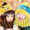 2015 Winter Newest Cute Eyes Embroidery Acrylic Stripe Knit Siamesed Two Piece Set Baby Hat and Scarf