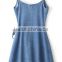 Casual Dress Womens Clothing Sleeveless Spaghetti Strap A Line Denim Dress Blue Wrap Cami Dress With Tie Detail