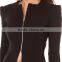 HAODUOYI Women Black Puff Sleeve Casual Style Jackets Gold Zipper Blazer