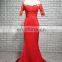 Real Sample Pictures Sheer Neckline Half Sleeve Red Women Evening Dresses 2017