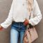 SW10 Women's Oversized Crewneck Sweater Batwing Puff Long Sleeve Cable Slouchy Pullover Jumper Tops