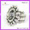 Antique Silver Flower Shape Beautiful Crystal Elastic Ring
