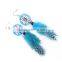 China Yiwu Modern Fashion Various Colors Feather Dream Catcher Earrings With 14k Gold Chains