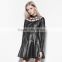 PQ-141 excellent black women straps hollow out neck ruffle hem fitted leather dress