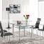 L815 NEW 3 pc Glass Dining Set Table With 6 Black Faux Leather Chairs Chrome Steel