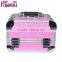 High-End Pink Pu Double Open Carry Aluminum Makeup Storage Box With 4 Trays