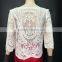 2016 White Beige Sheer Floral Lace Blouse for Middle Aged Women Ladies Crochet Top