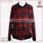 Classic red black plaid wool blend women bomber jacket