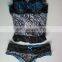 Lace sexy slim body shaper zebra lace blue brassiere thongs babydoll sexy lingerie (Miss Adola)
