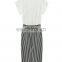 Classic black white stripes round neck knitting preppy style maxi dress