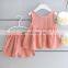 Fashion girls short  pant set linen cotton 2pcs outfit bulk kids clothing