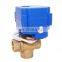 DN15 DN20 brass vertical T ball three way motorized auto valve for water flow treatment