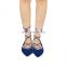 Beautiful flat lace up blue color design ladies sandal this shoe is full of lace and pump ankle strap shoes